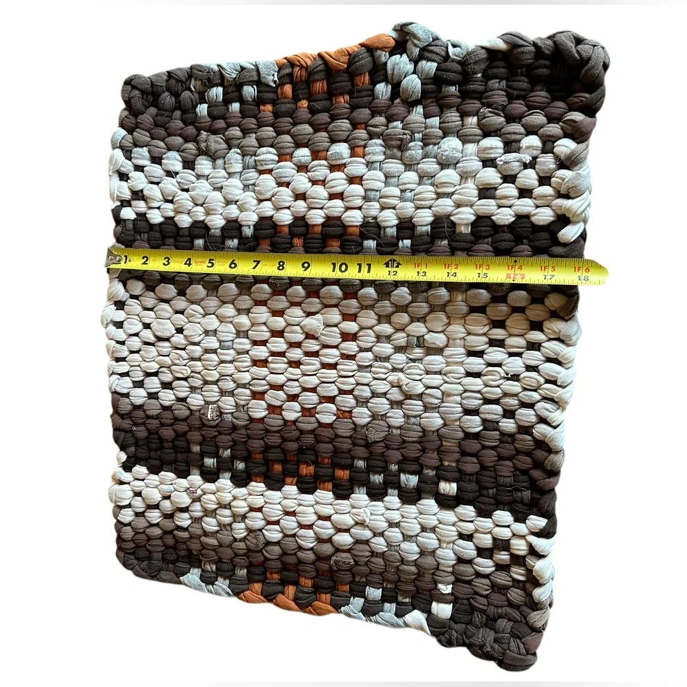 Handwoven Loomed Rag Rug Bathroom Kitchen Entry Giant Trivet Rust Loose Weave